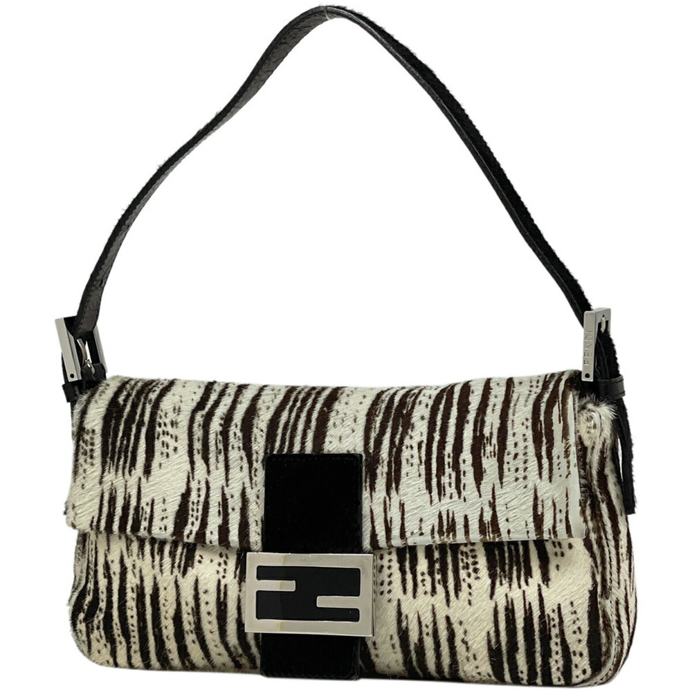 Fendi Mamma Bucket One Shoulder Hobo Handbag Shoulder Bag Animal White Black